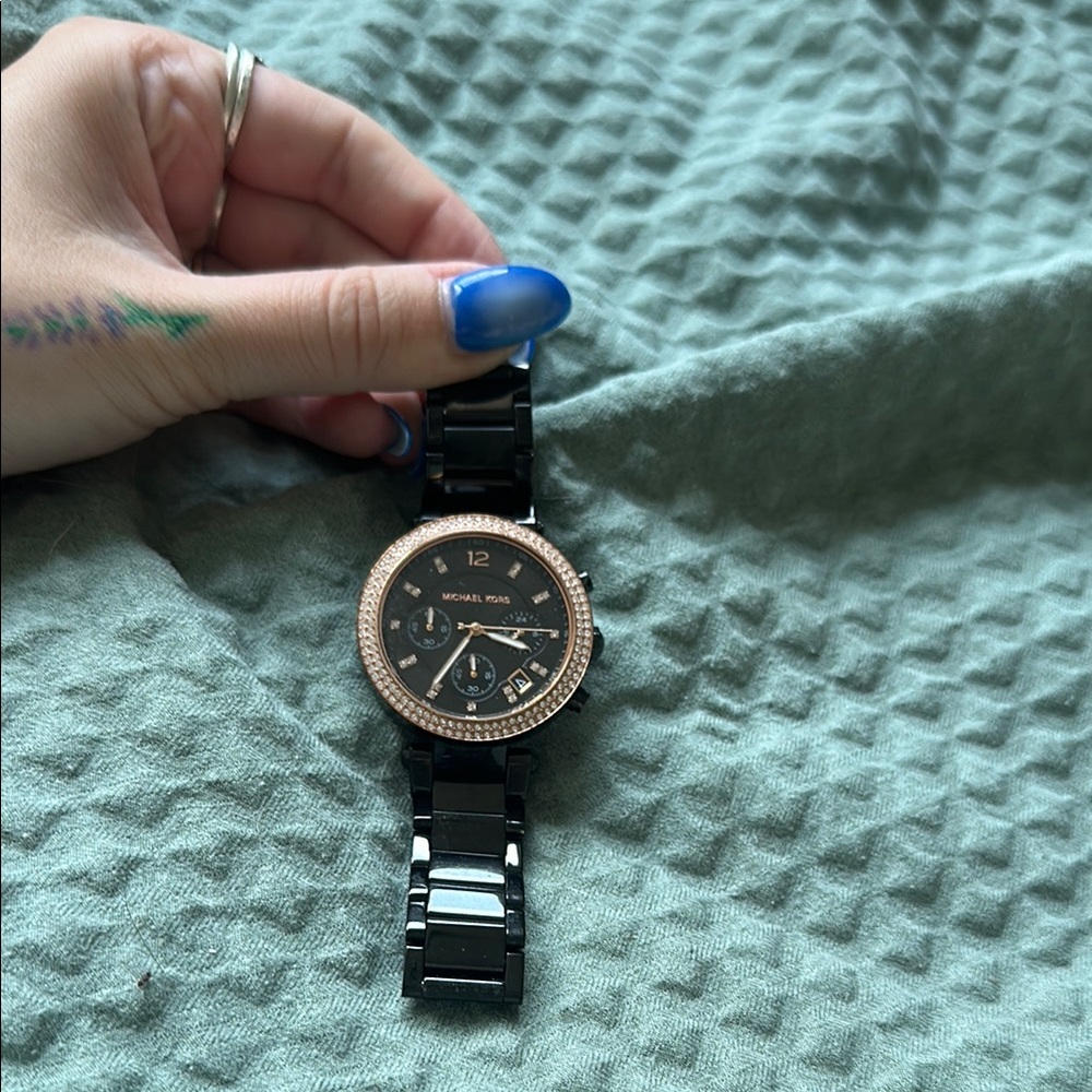 Michael Kors Parker Black and Rose Gold Watch